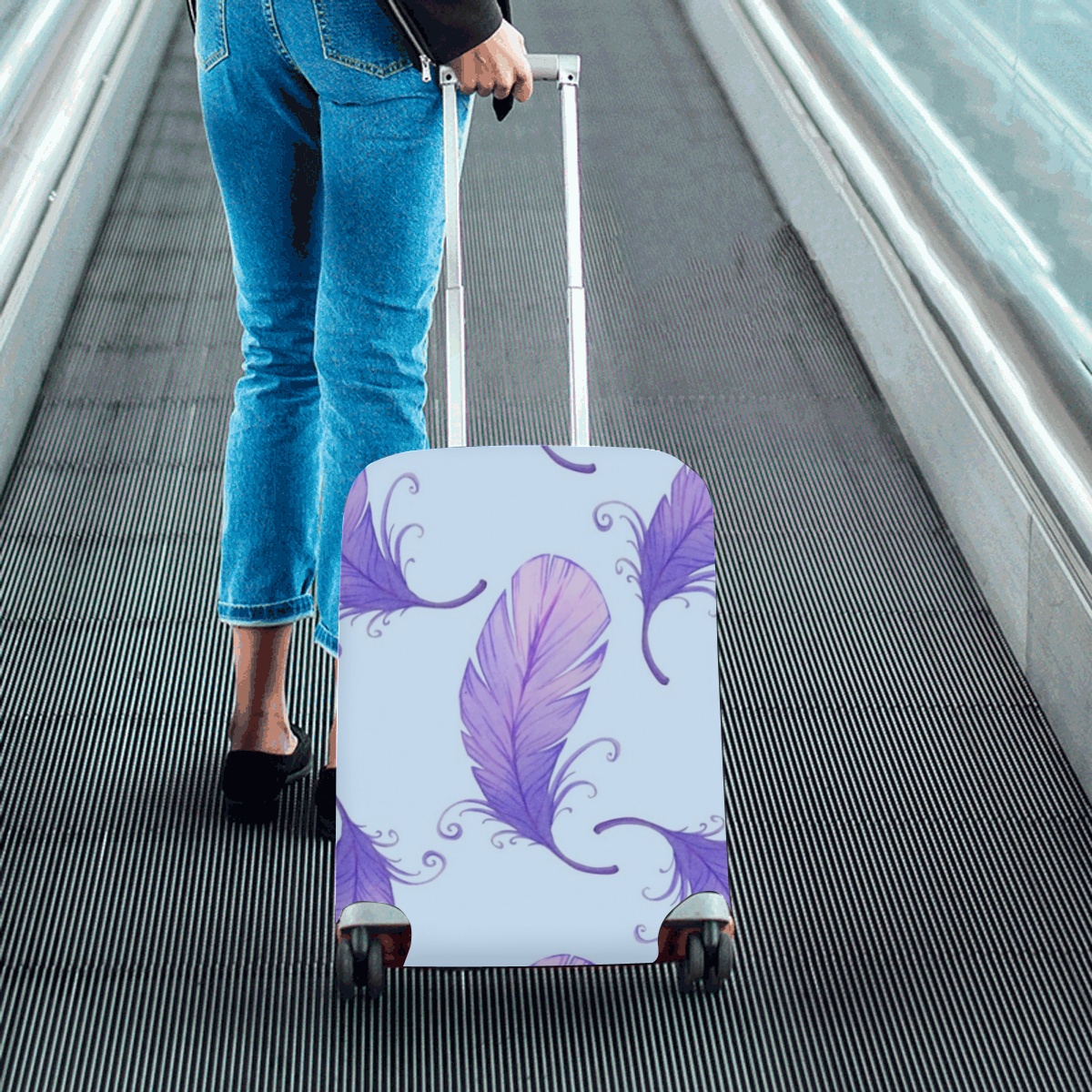 Purple Feathers Luggage Cover Luggage Cover/Small 18"-21"