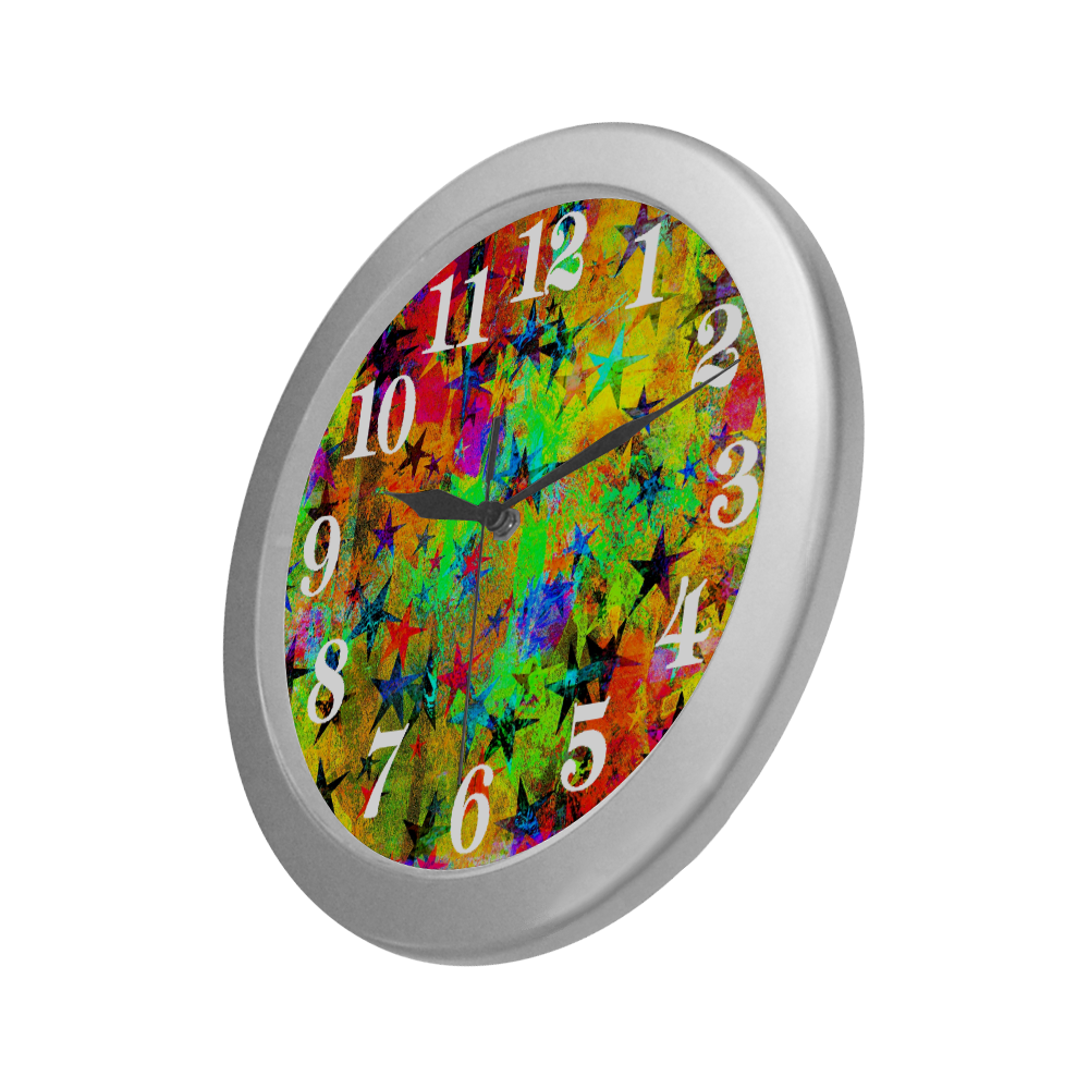 Stars and texture color Silver Color Wall Clock