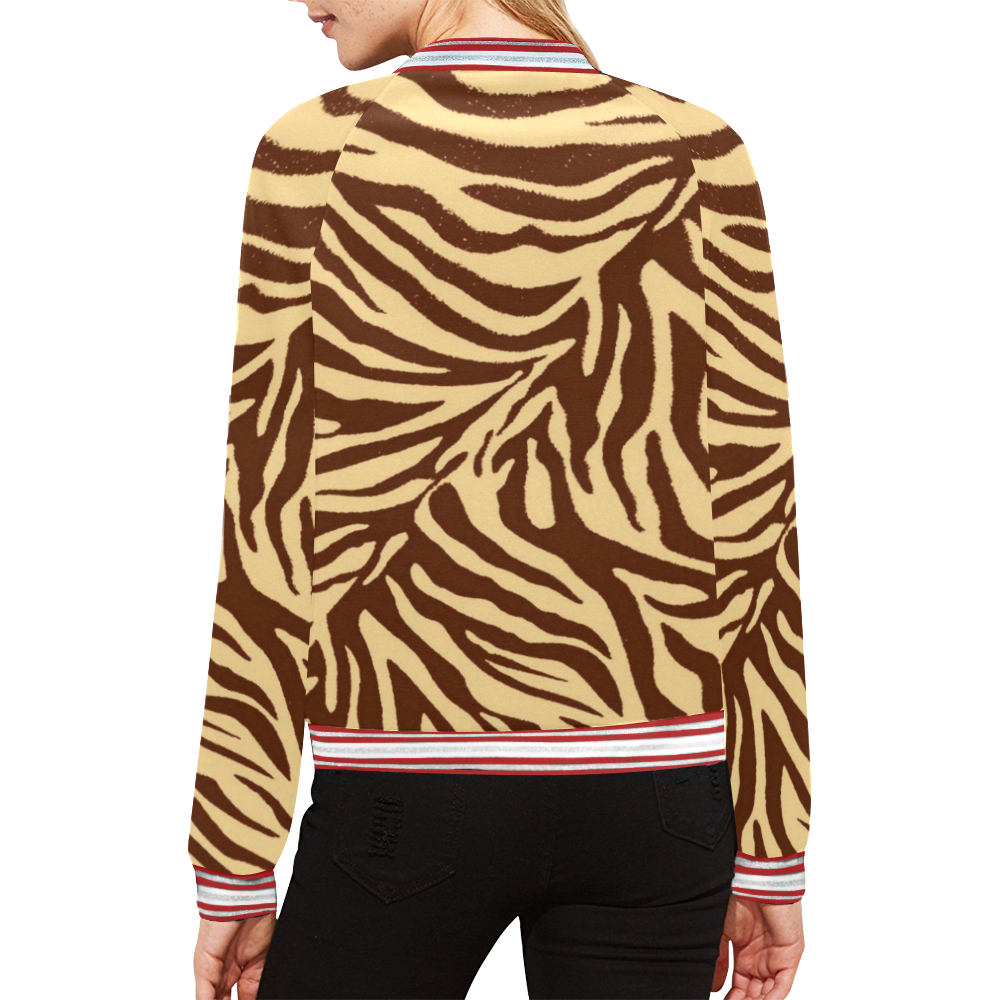 zebra 2 brown animal print stripe All Over Print Bomber Jacket for Women (Model H21)
