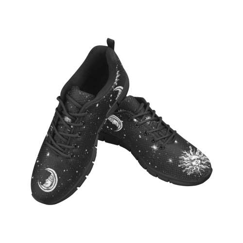 Mystic Stars, Moon and Sun (Black) Men's Breathable Running Shoes (Model 055)