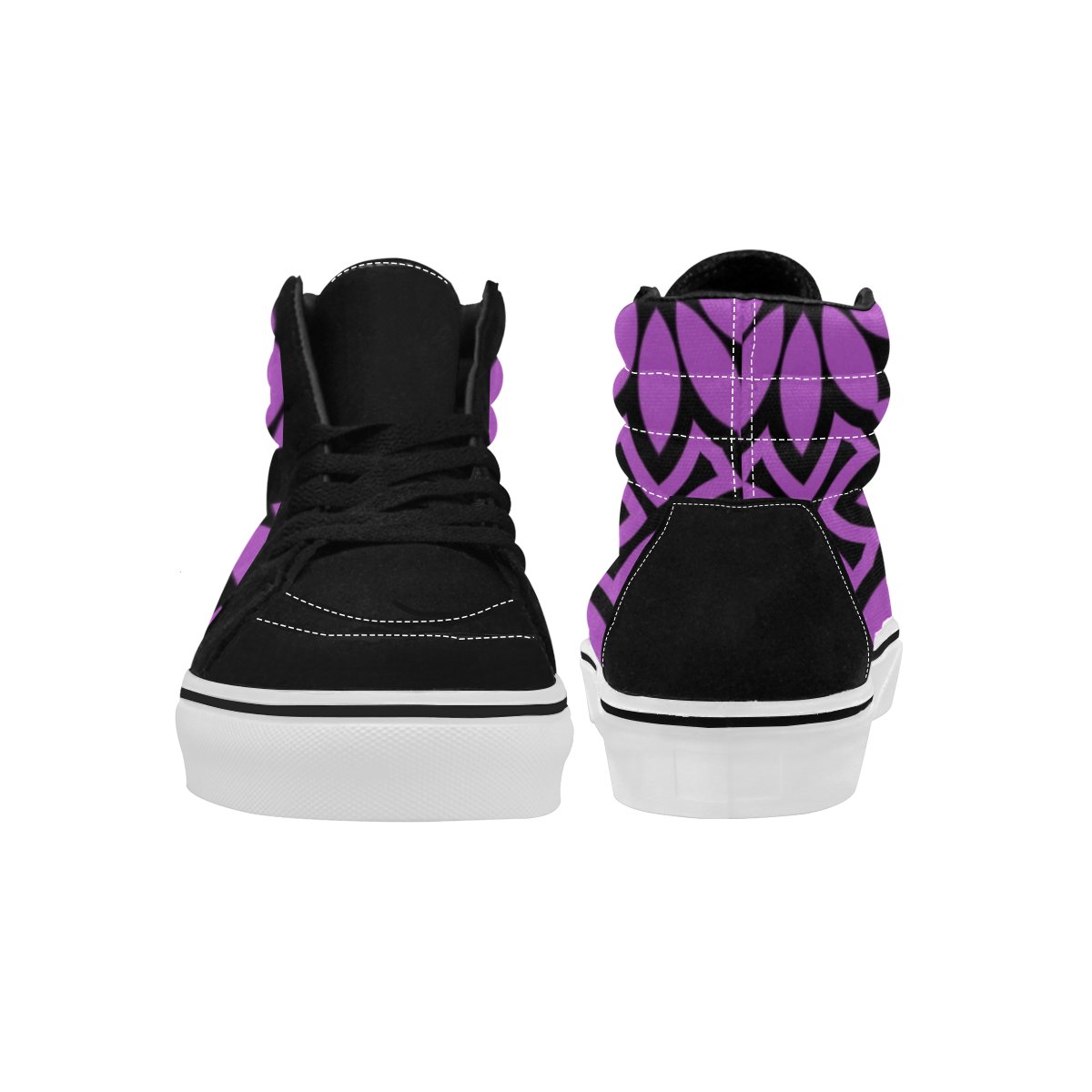 Purple/Black Flowery Pattern Women's High Top Skateboarding Shoes/Large (Model E001-1)