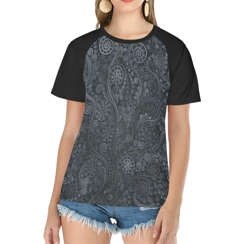 Soft Blue 3D Psychedelic Ornamental Women's Raglan T-Shirt/Front Printing (Model T62)