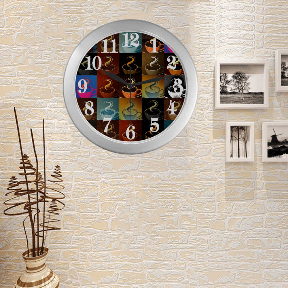 Coffee cups Silver Color Wall Clock