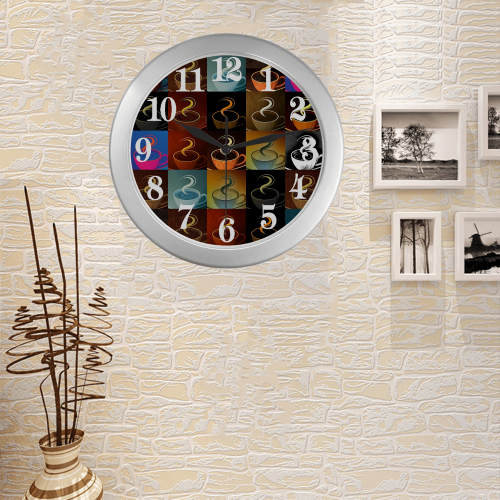 Coffee cups Silver Color Wall Clock