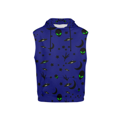 Alien Flying Saucers Stars Pattern on Blue All Over Print Sleeveless Hoodie for Kid (Model H15)
