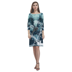 Dolphin jumping by a heart Rhea Loose Round Neck Dress(Model D22)