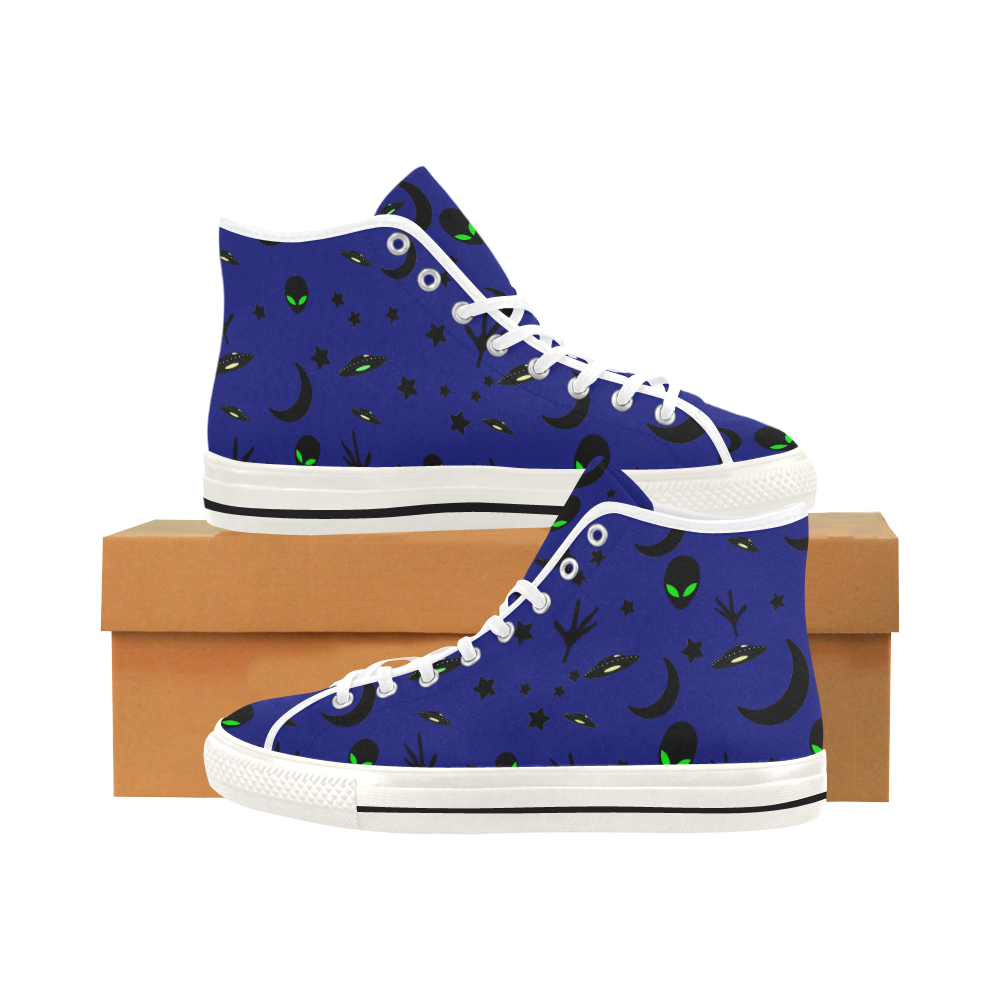 Alien Flying Saucers Stars Pattern on Blue Vancouver H Men's Canvas Shoes (1013-1)