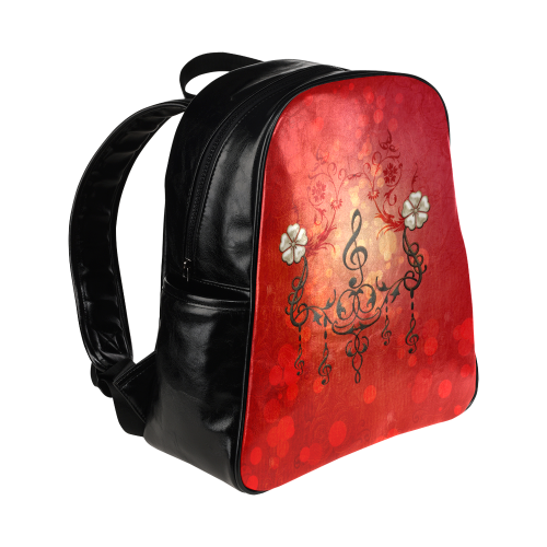 Music clef with floral design Multi-Pockets Backpack (Model 1636)