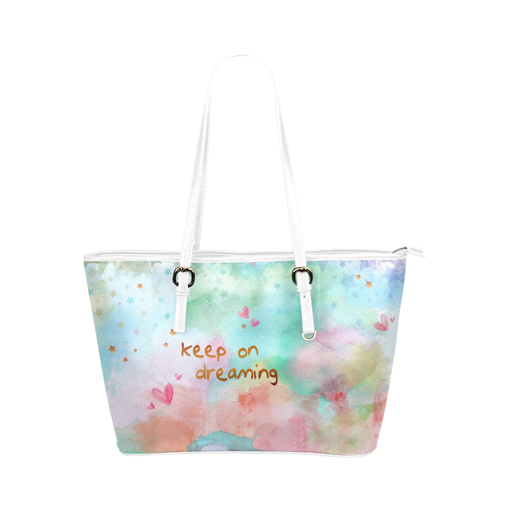 KEEP ON DREAMING Leather Tote Bag/Large (Model 1651)