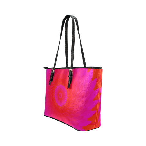Pink spiral flower Leather Tote Bag/Small (Model 1651)