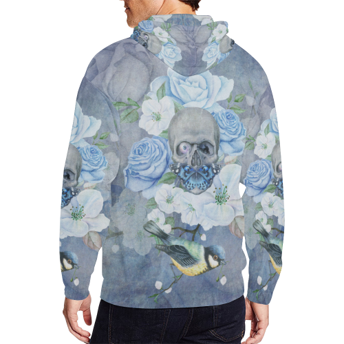 Gothic Skull With Butterfly All Over Print Full Zip Hoodie for Men/Large Size (Model H14)