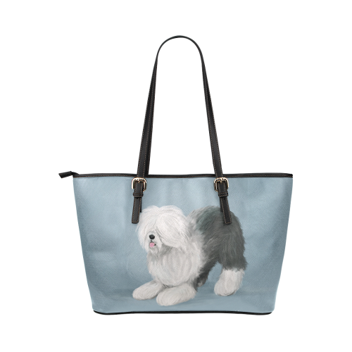 sheepdog-playing5 Leather Tote Bag/Small (Model 1651)