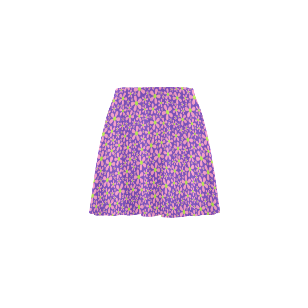 Petit fleur pattern on purple VAS2 Mini Skating Skirt (Model D36)