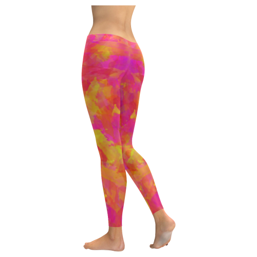 Yellow Red Damask Women's Low Rise Leggings (Invisible Stitch) (Model L05)
