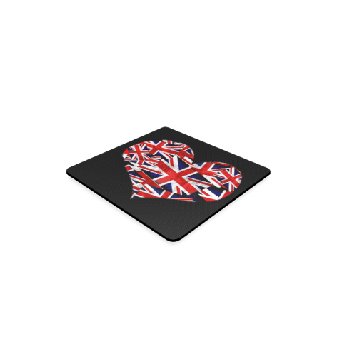 Union Jack British UK Flag Heart Black Square Coaster