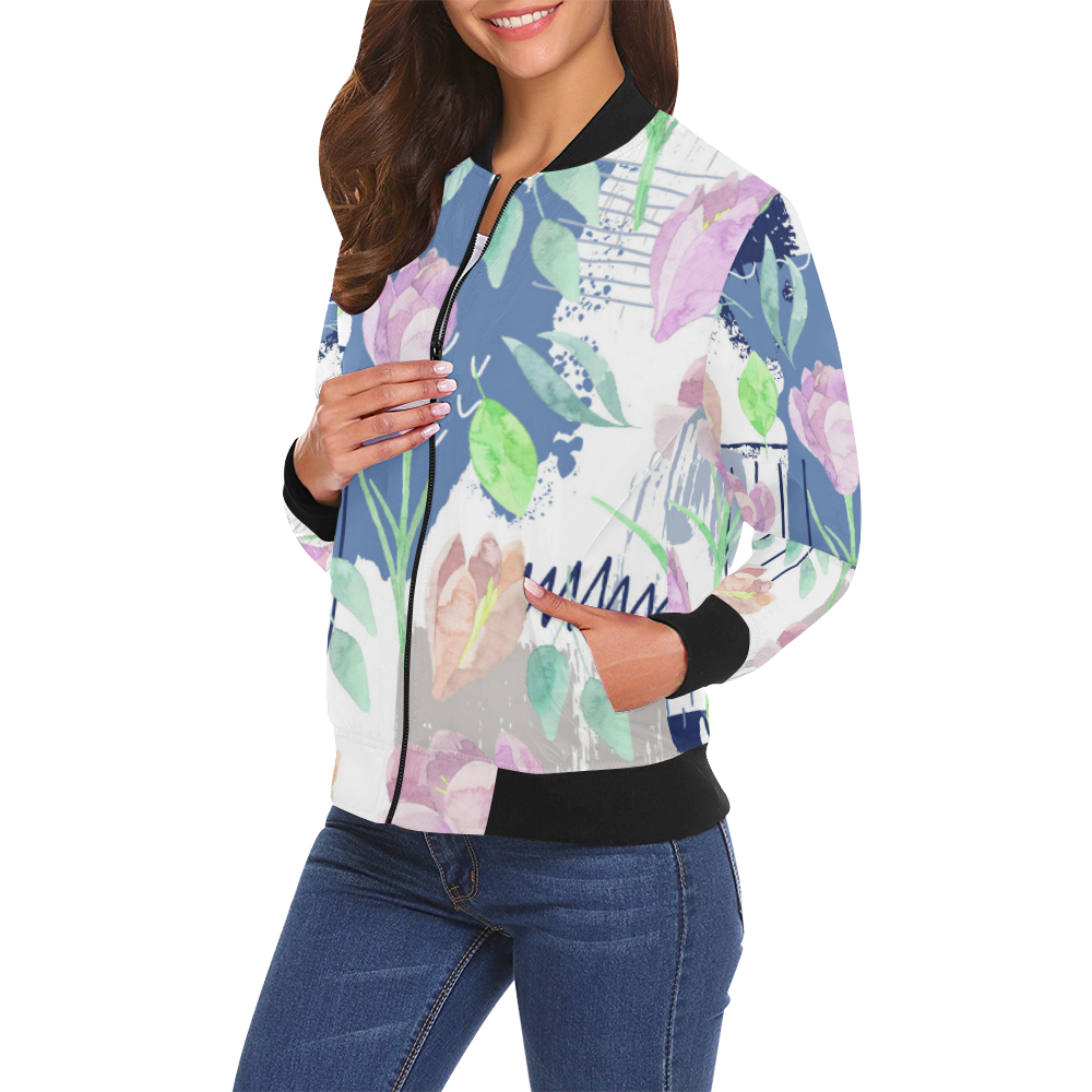 Flower pattern c All Over Print Bomber Jacket for Women (Model H19)