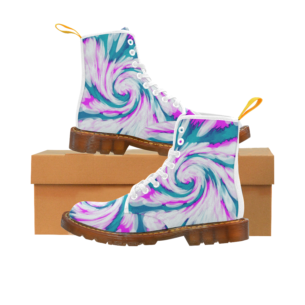 Turquoise Pink Tie Dye Swirl Abstract Martin Boots For Women Model 1203H