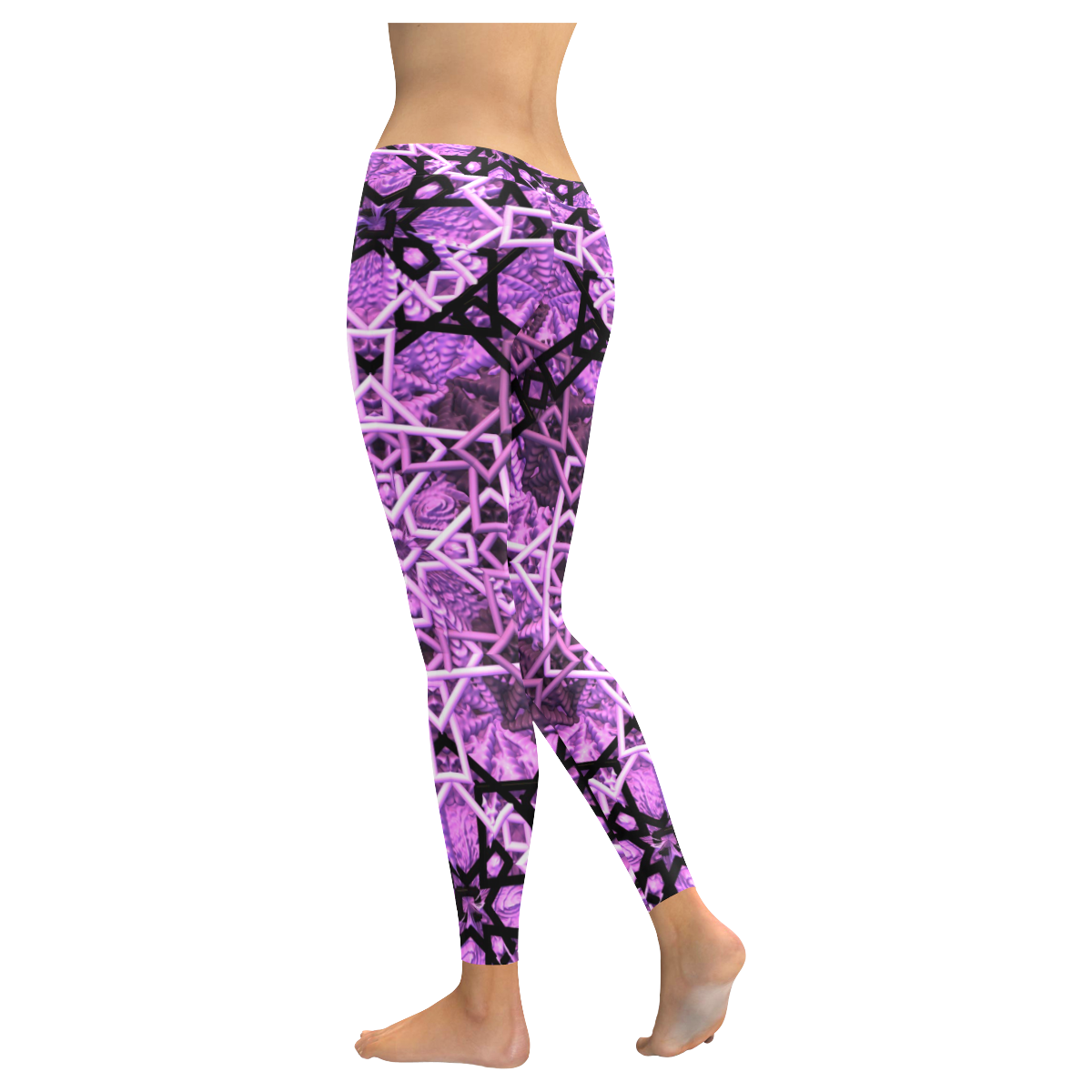 Pink/Black 3-D Fractal Pattern Women's Low Rise Leggings (Invisible Stitch) (Model L05)
