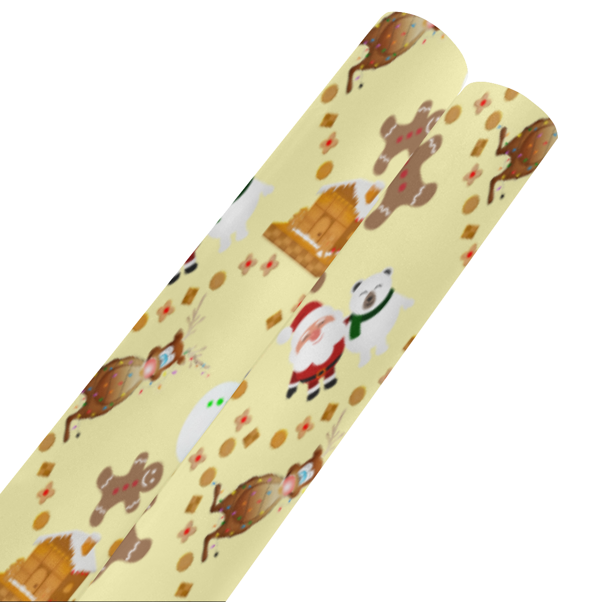 Christmas Gingerbread Snowman and Santa Claus Yellow Gift Wrapping Paper 58"x 23" (2 Rolls)