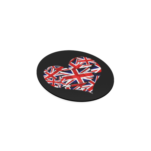 Union Jack British UK Flag Heart Black Round Coaster