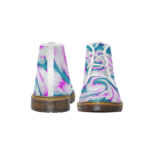 Turquoise Pink Tie Dye Swirl Abstract Women's Canvas Chukka Boots/Large Size (Model 2402-1)