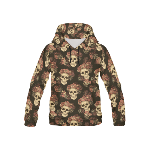 Skull and Rose Pattern All Over Print Hoodie for Kid (USA Size) (Model H13)