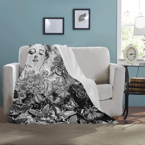 Lady and butterflies Ultra-Soft Micro Fleece Blanket 40"x50"