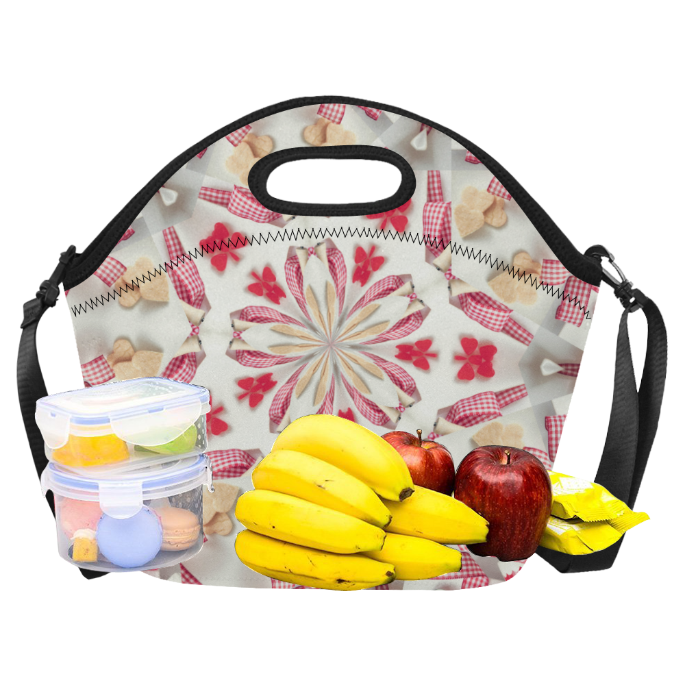 Love and Romance Gingham and Heart Shapped Cookies Neoprene Lunch Bag/Large (Model 1669)