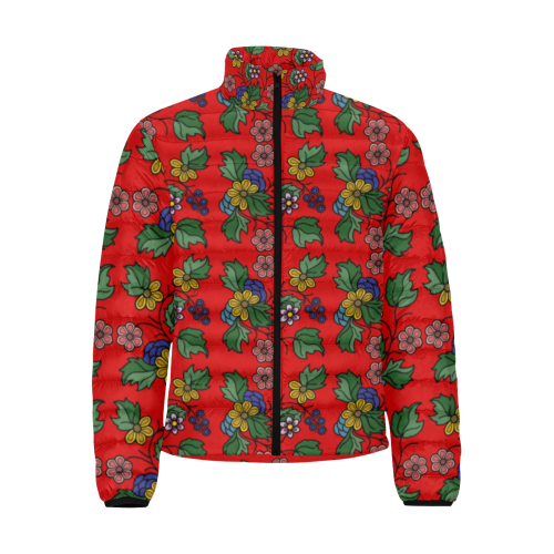 red floral Men's Stand Collar Padded Jacket (Model H41)
