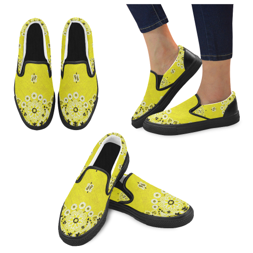 Grunge Yellow Bandana black trim Slip-on Canvas Shoes for Men/Large Size (Model 019)