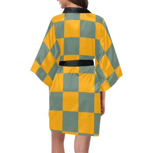 Yellow-Green Checkered Kimono Robe