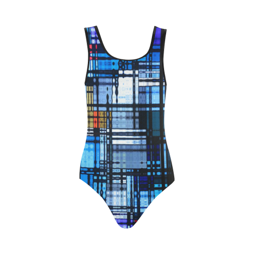 Retro Abstract Vest One Piece Swimsuit (Model S04)