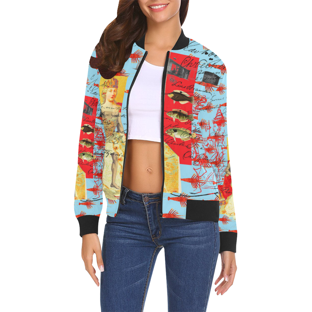 THE SHOWY PLANE HUNTER III All Over Print Bomber Jacket for Women (Model H19)