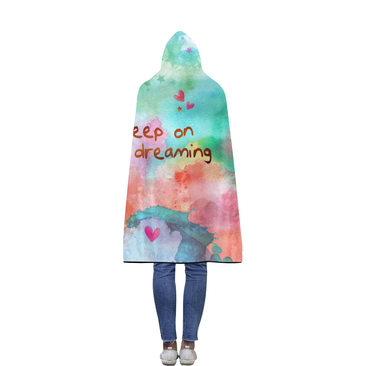 KEEP ON DREAMING - rainbow Flannel Hooded Blanket 50''x60''