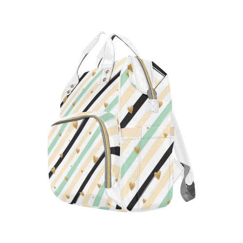 Pink Green Stripe Gold Multi-Function Diaper Backpack/Diaper Bag (Model 1688)