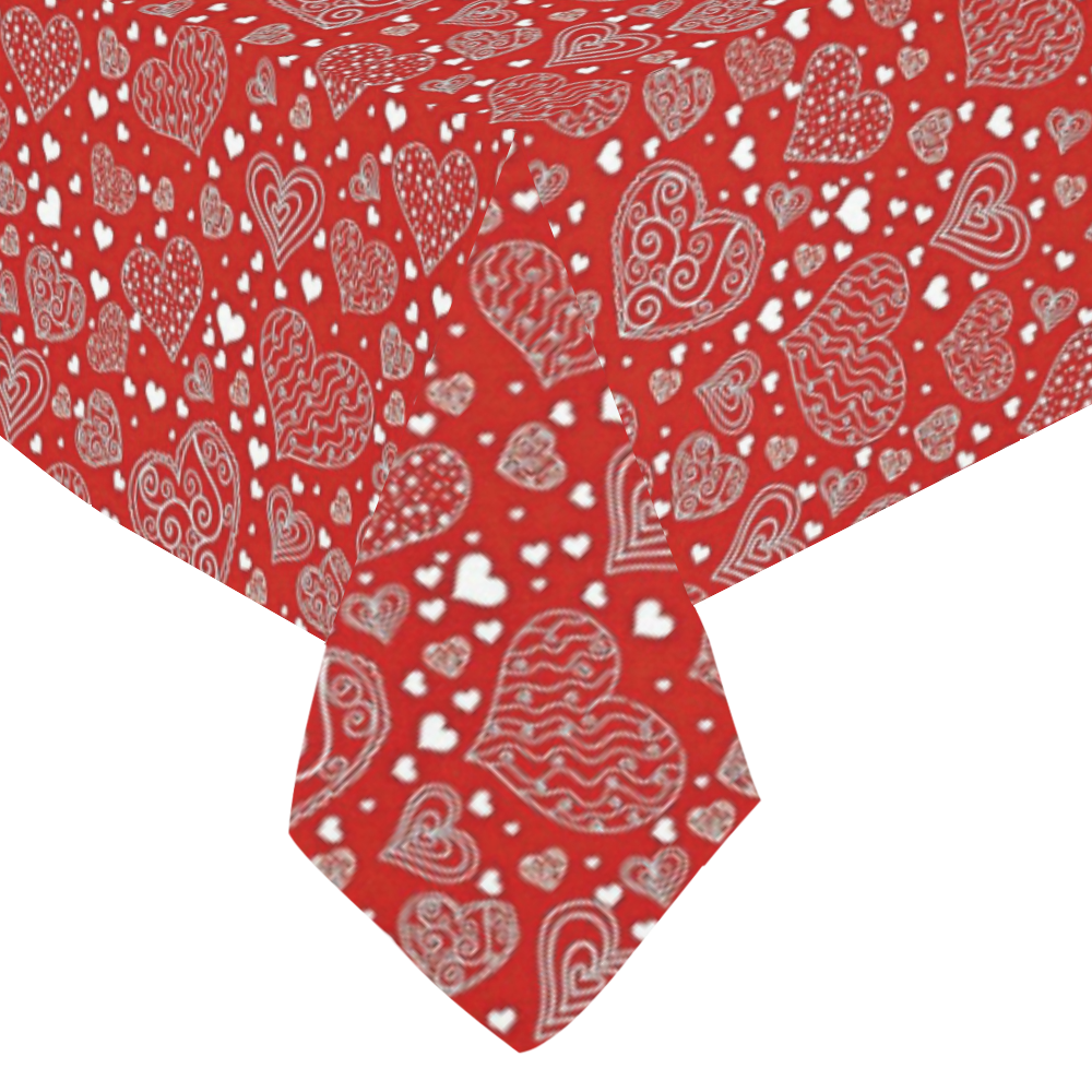 red white hearts Cotton Linen Tablecloth 60"x 84"