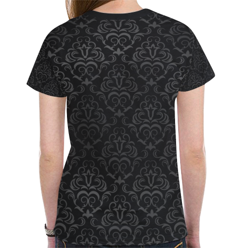 Elegant vintage floral damasks in  gray and black New All Over Print T-shirt for Women (Model T45)