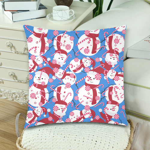 CandyCANE SNOWMAN CHRISTMAS BLUE Custom Zippered Pillow Cases 18"x 18" (Twin Sides) (Set of 2)