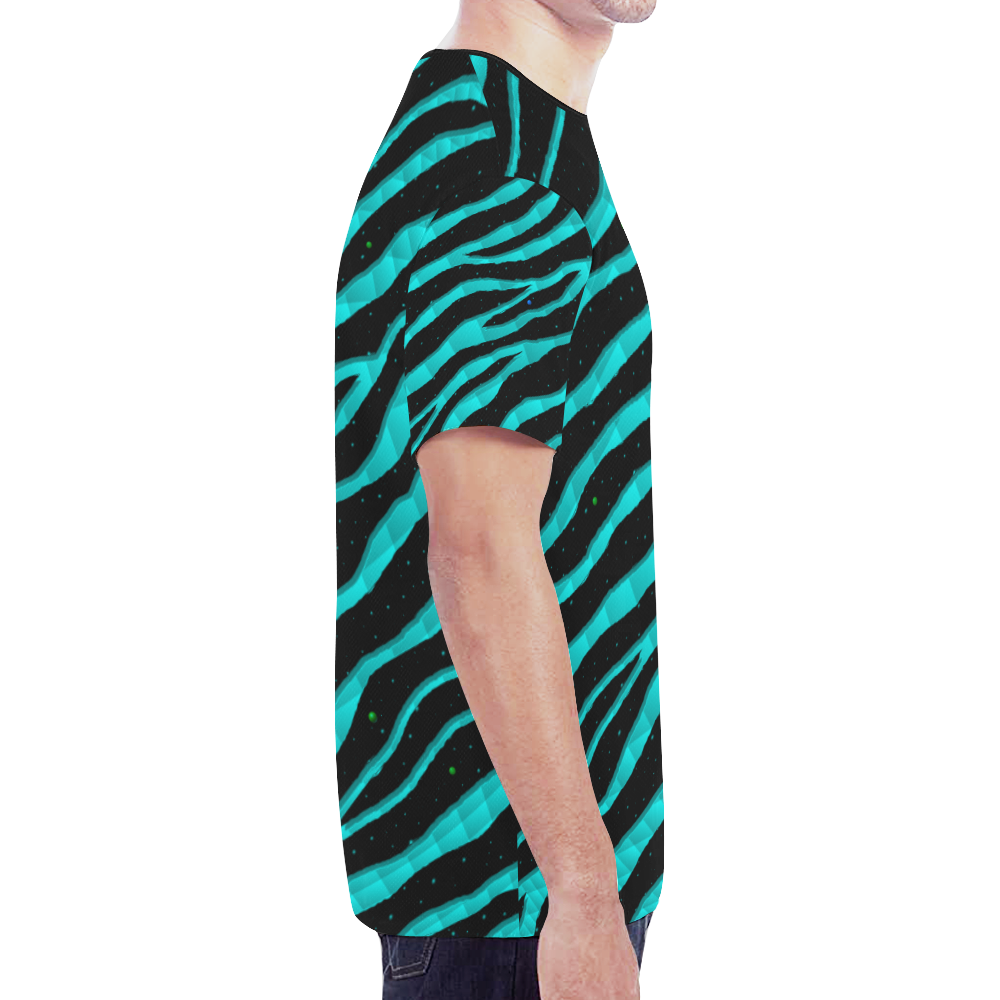 Ripped SpaceTime Stripes - Cyan New All Over Print T-shirt for Men/Large Size (Model T45)