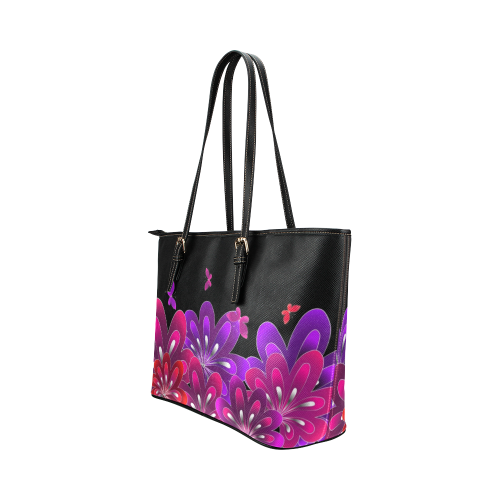 Purple Flowers Leather Tote Bag/Small (Model 1651)