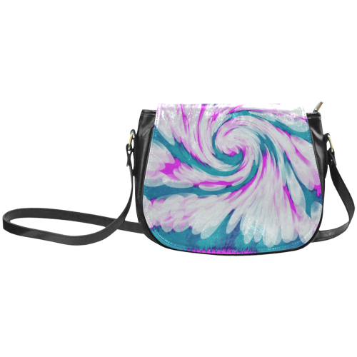 Turquoise Pink Tie Dye Swirl Abstract Classic Saddle Bag/Small (Model 1648)