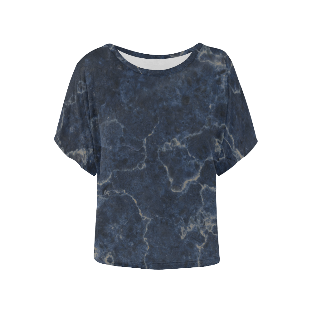 Marble Blue Women's Batwing-Sleeved Blouse T shirt (Model T44)