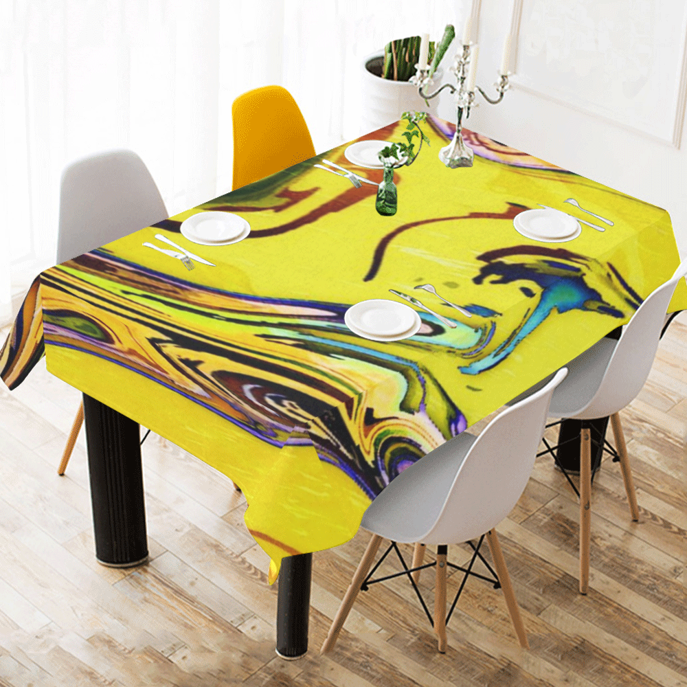 Yellow marble Cotton Linen Tablecloth 60" x 90"