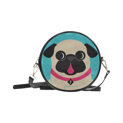 Fawn Pug on Turquoise Round Sling Bag (Model 1647)
