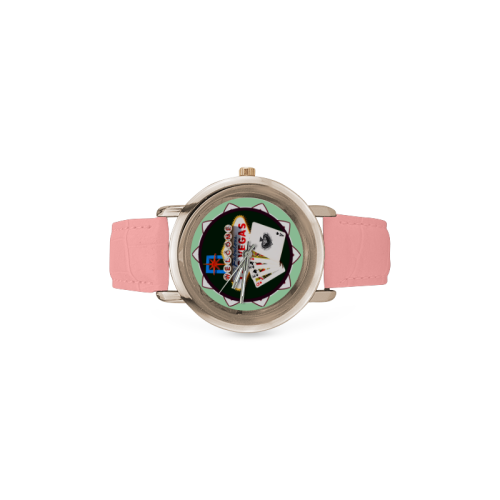 LasVegasIcons Poker Chip - Poker Hand Women's Rose Gold Leather Strap Watch(Model 201)