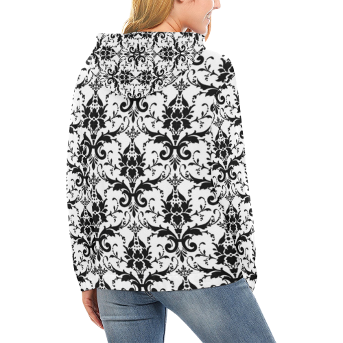Black&White All Over Print Hoodie for Women (USA Size) (Model H13)