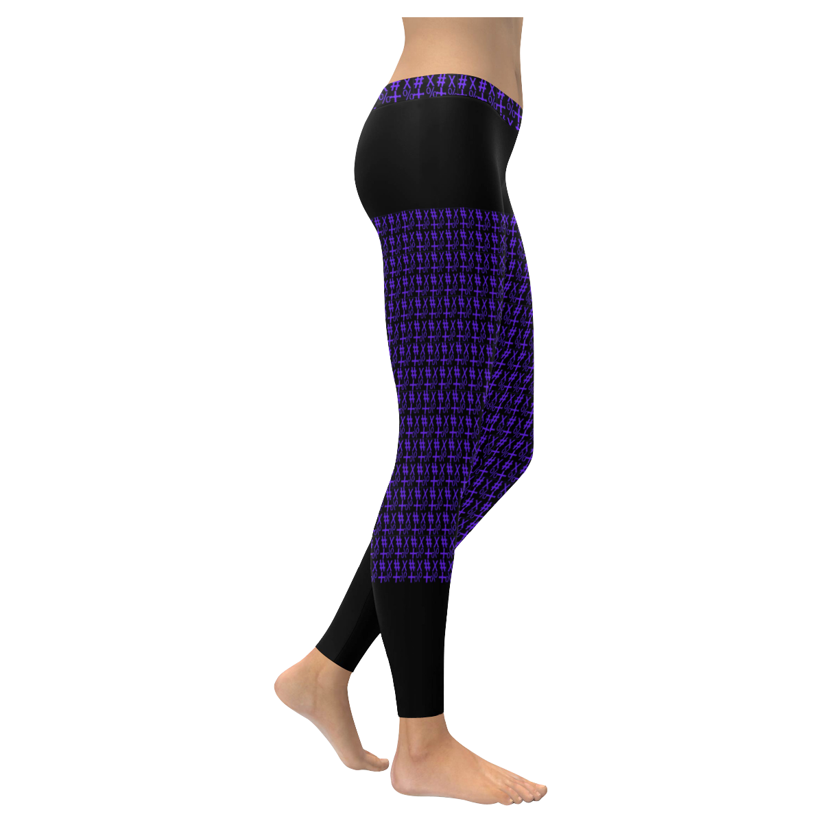 NUMBERS Collection Symbols Purple/Black Women's Low Rise Leggings (Invisible Stitch) (Model L05)