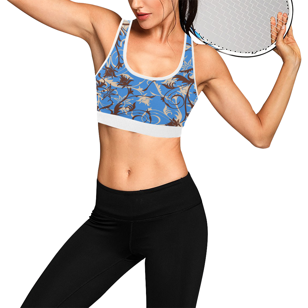 plants and flowers blue Women's All Over Print Sports Bra (Model T52)