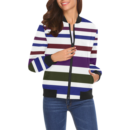 Design Jacket with Blue lines All Over Print Bomber Jacket for Women (Model H19)