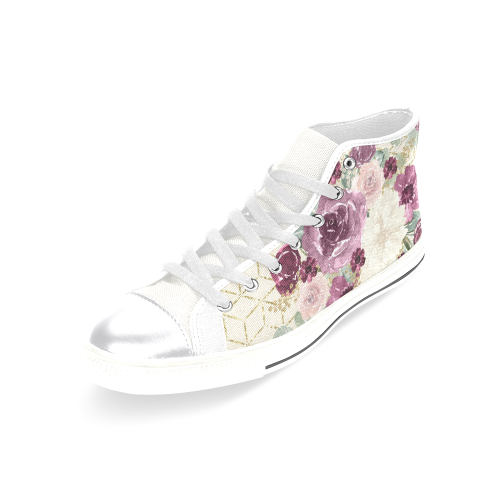 Floral Flower & Watercolor Women's Classic High Top Canvas Shoes (Model 017)